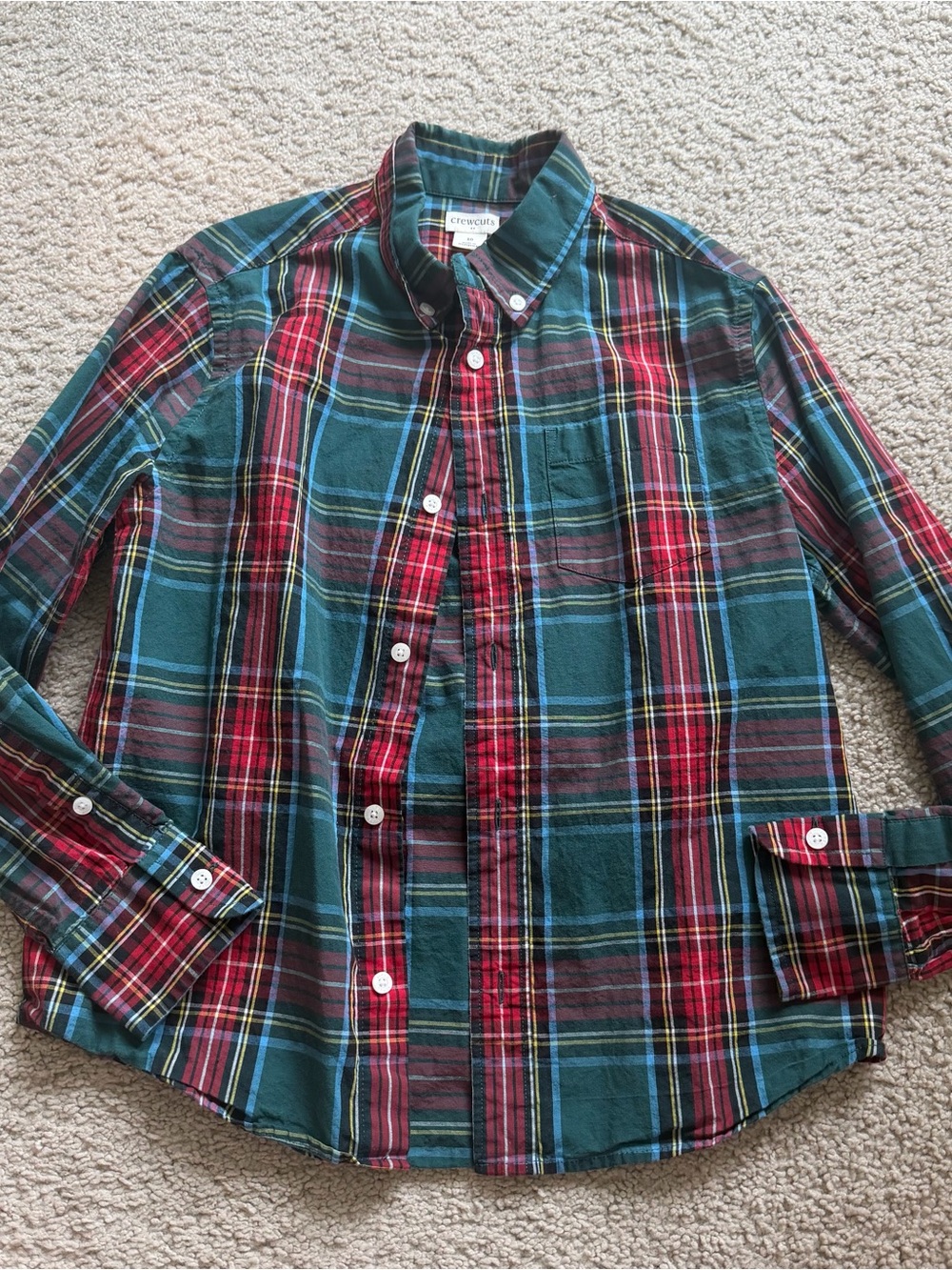 Crewcuts Green and Red Plaid Button-Down Shirt like new